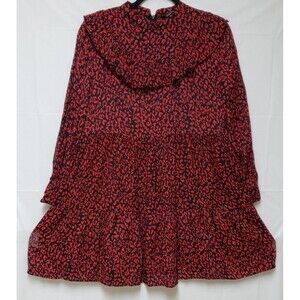 Zara Women’s Black Red Cheetah Print Flowy Long Sleeve Mini Dress S NWOT Summer